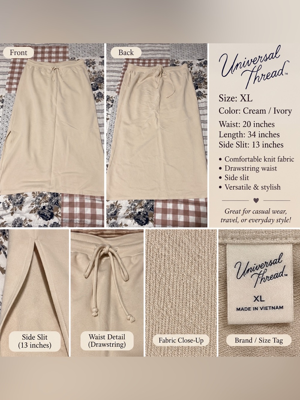Universal Thread Cream/Ivory Midi Skirt XL Side Slit